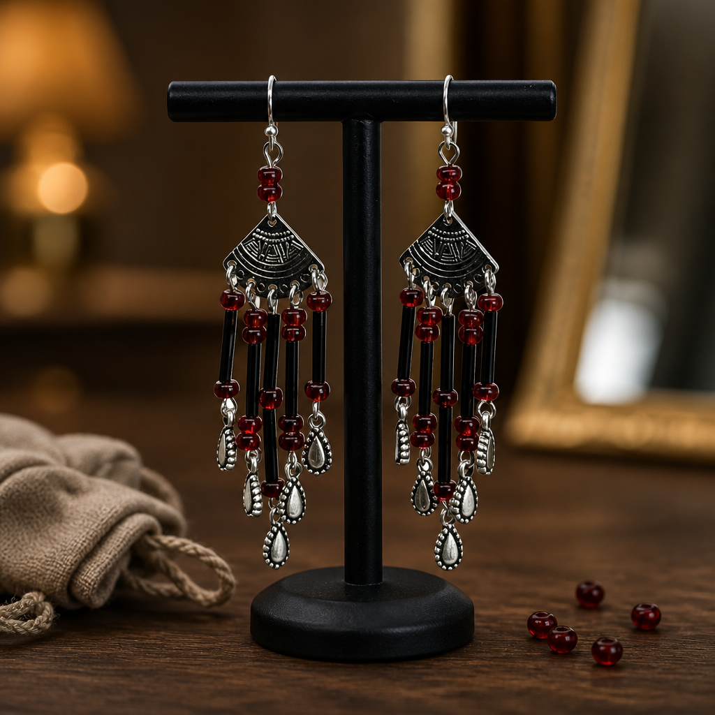 Red Boho Dangle Earrings