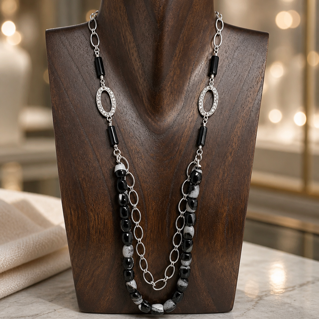 Black Onyx and Silver Necklace