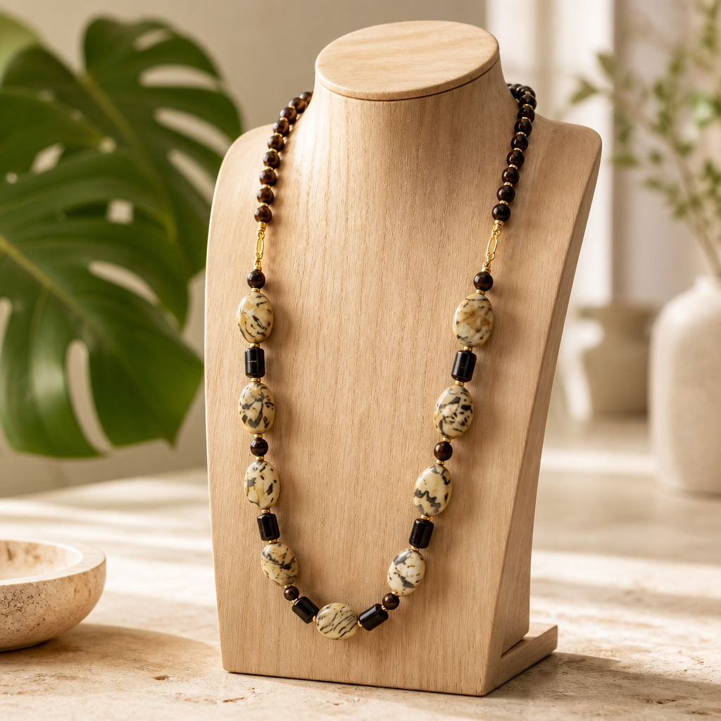 Elegant Feldspar and Bronzite Long Necklace