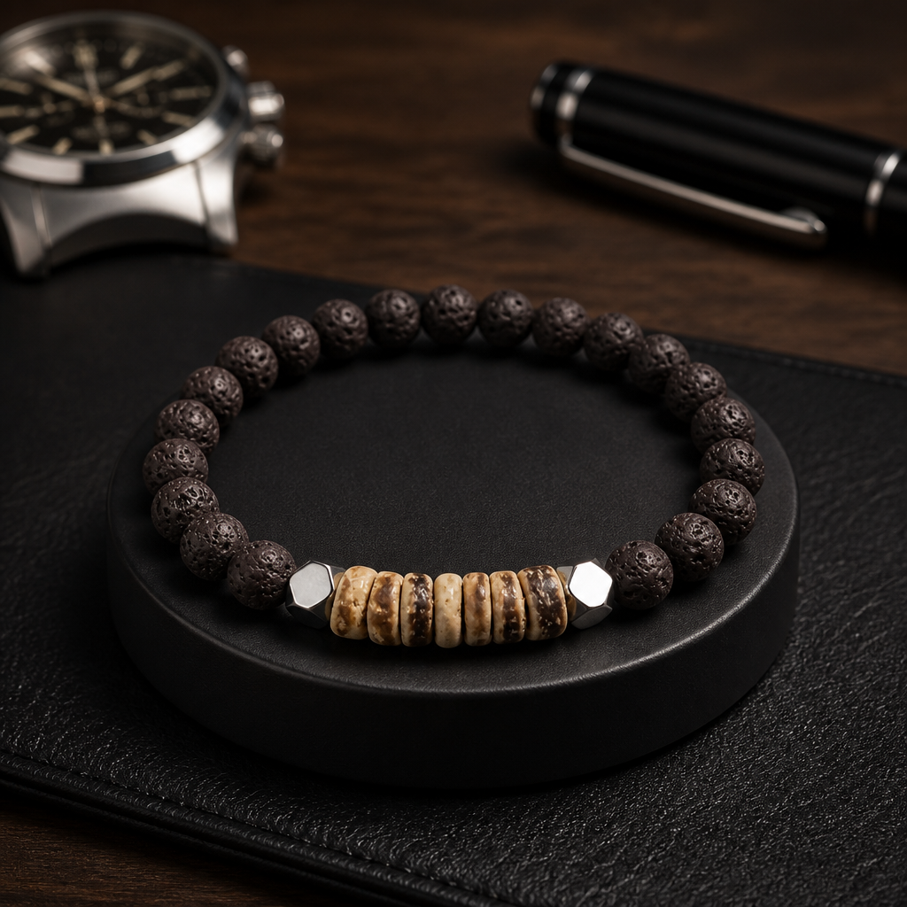 Men's Brown Lava Bead Stretch Bracelet