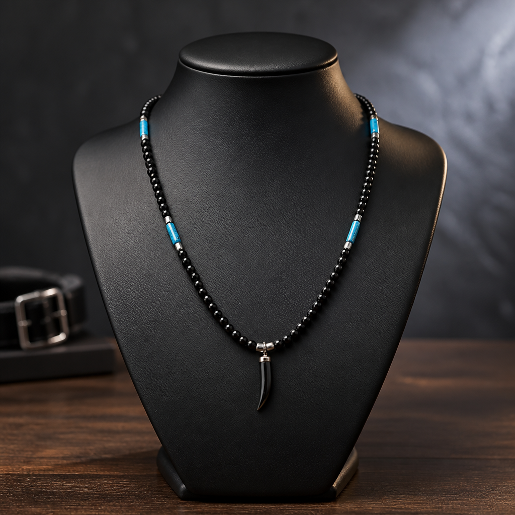 Men's Black Onyx and Turquoise Necklace