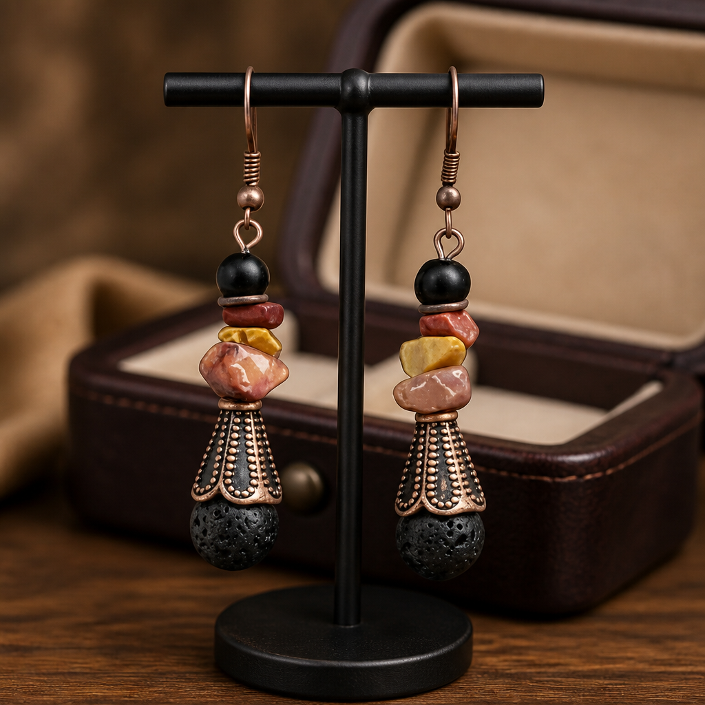 Mookaite and Black Lava Earrings
