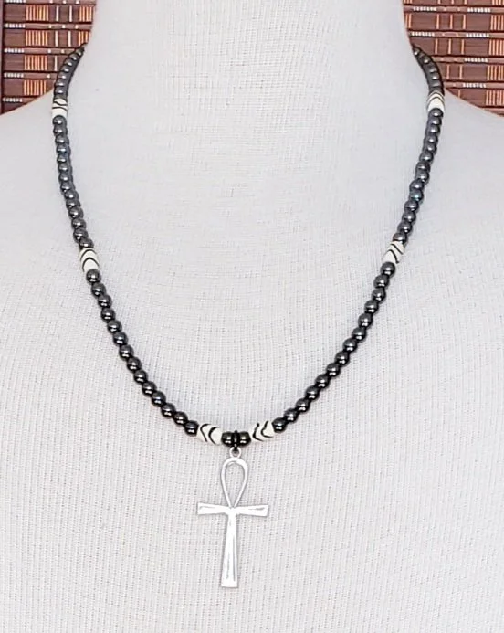 Unisex Hematite Ahnk Necklace
