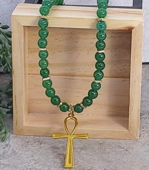 Green Chalcedony Ankh Necklace