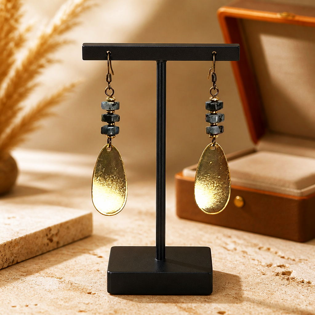 Labradorite and Golden Dangle Earrings