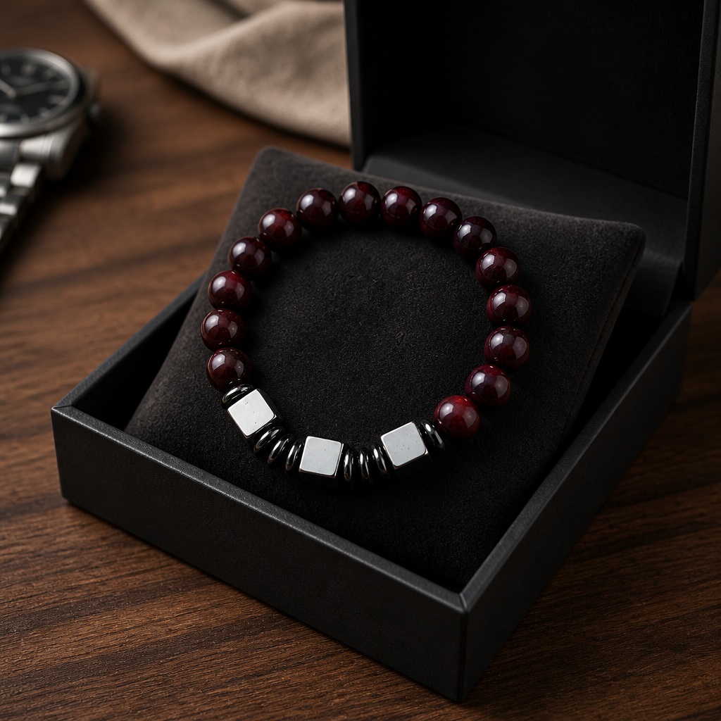 Men's Natural Elegance Wood & Hematite Bracelet