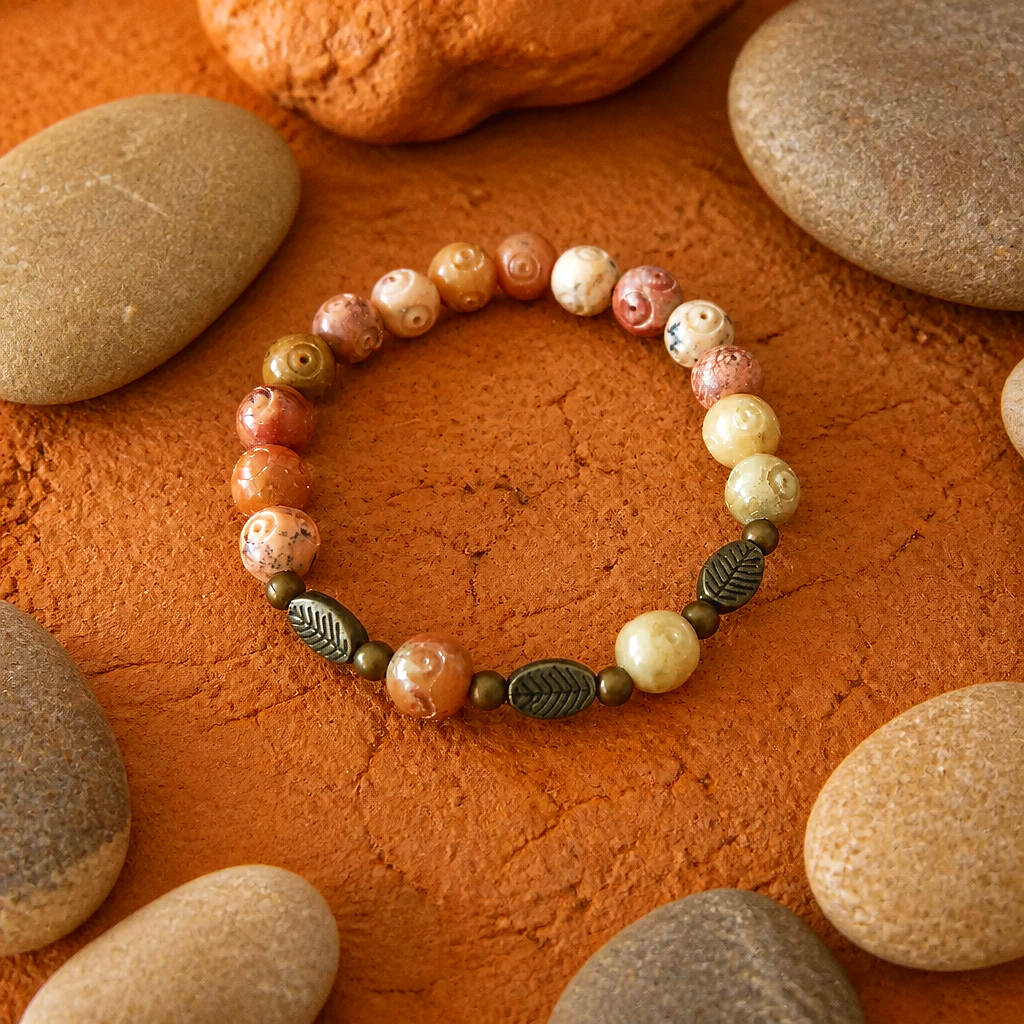 Timeless Elegance Soapstone and Brass Leaf Bracelet