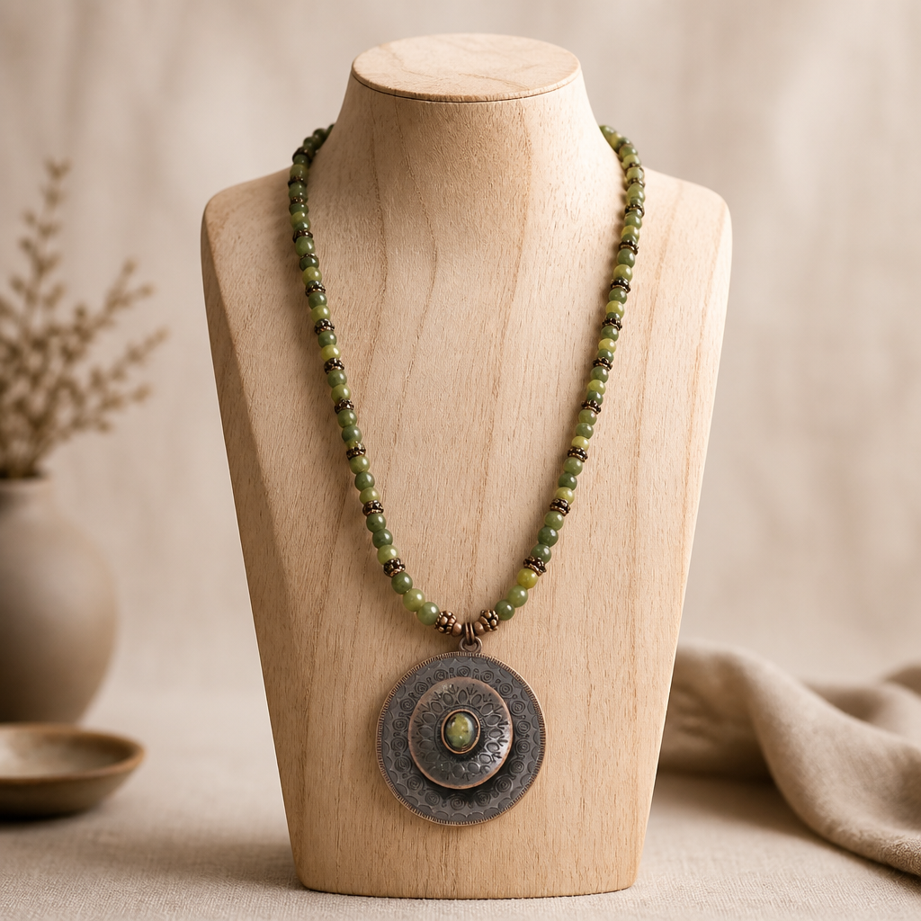 Jade Harmony Necklace with Oval Copper Pendant
