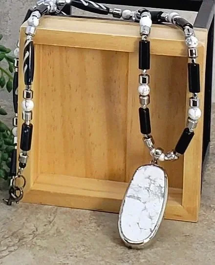 White Howlite and Black Agate Necklace