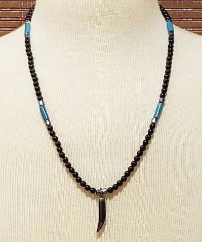 Men's Black Onyx and Turquoise Necklace