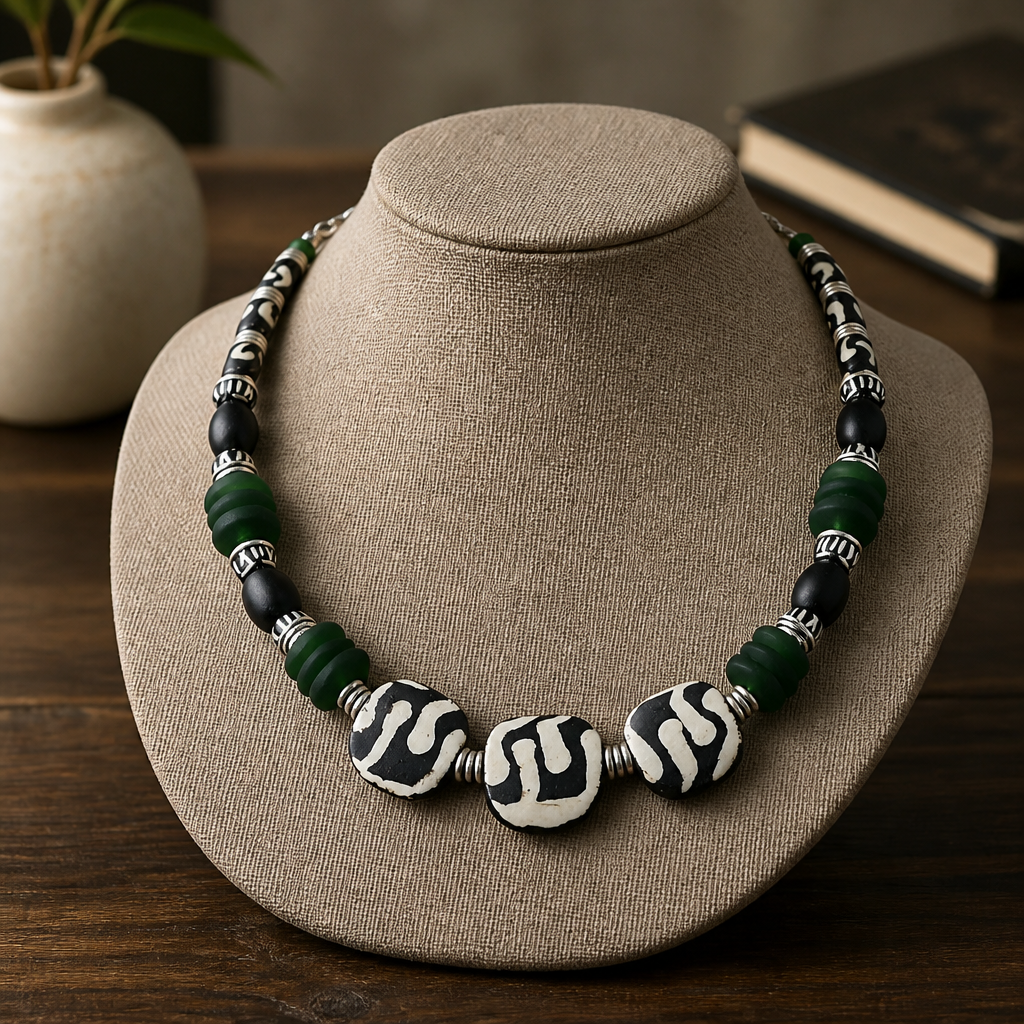 Ethnic Inspired: Green and Black Short Necklace
