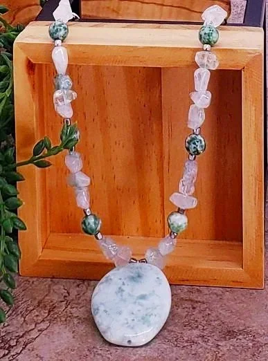 Larimar Pendant & Quartz Necklace