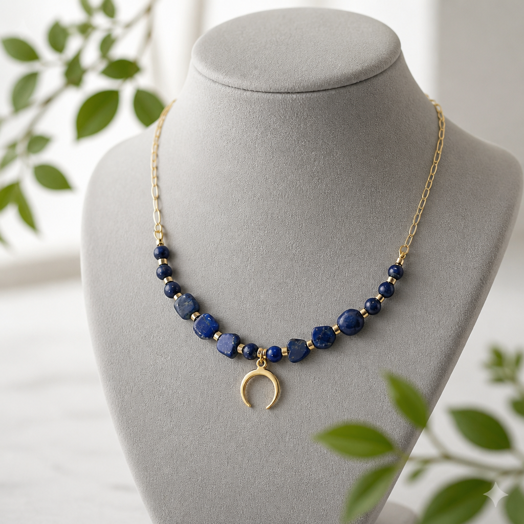 Blue Elegance: Lapis Lazuli and Gold Chain Necklace