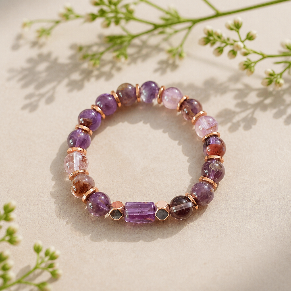 Mixed Mineral Gemstone and Copper Bracelet