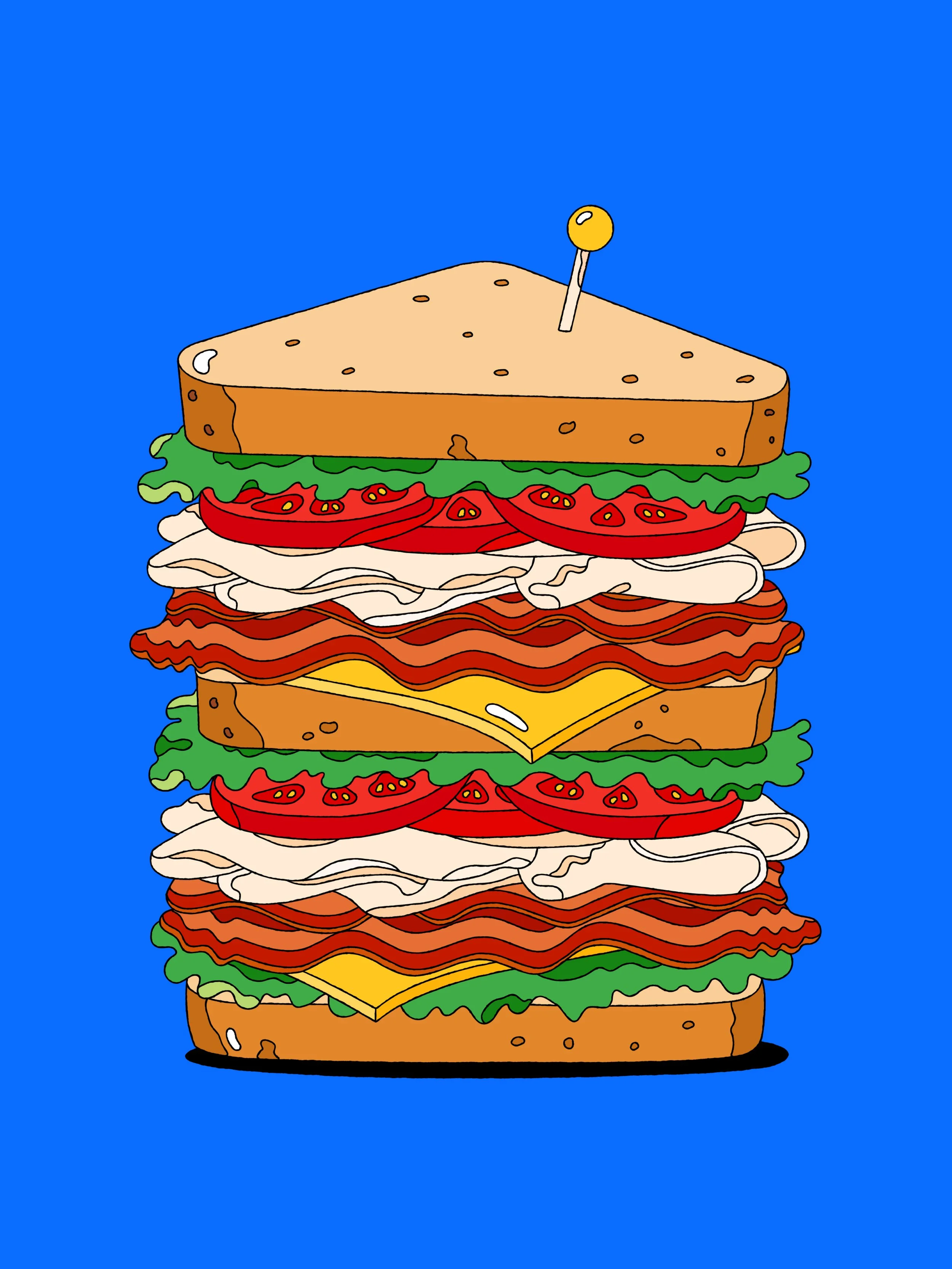 Illustrated club sandwich hero composition for Sam's Club — stacked sandwich illustration from the retailer's new brand identity system