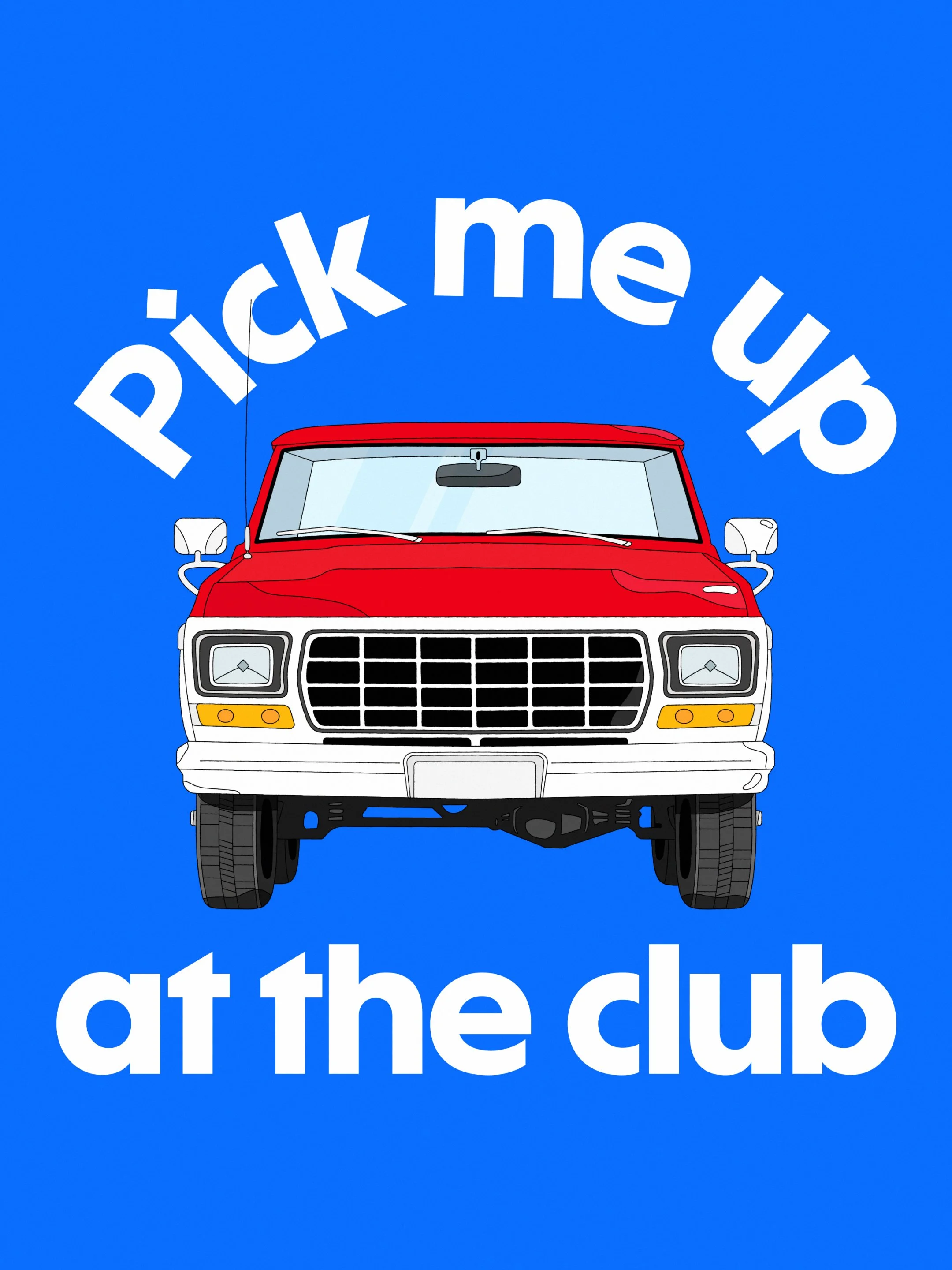 "Pick Me Up At The Club" illustration featuring a red pickup truck — auto department brand illustration for Sam's Club