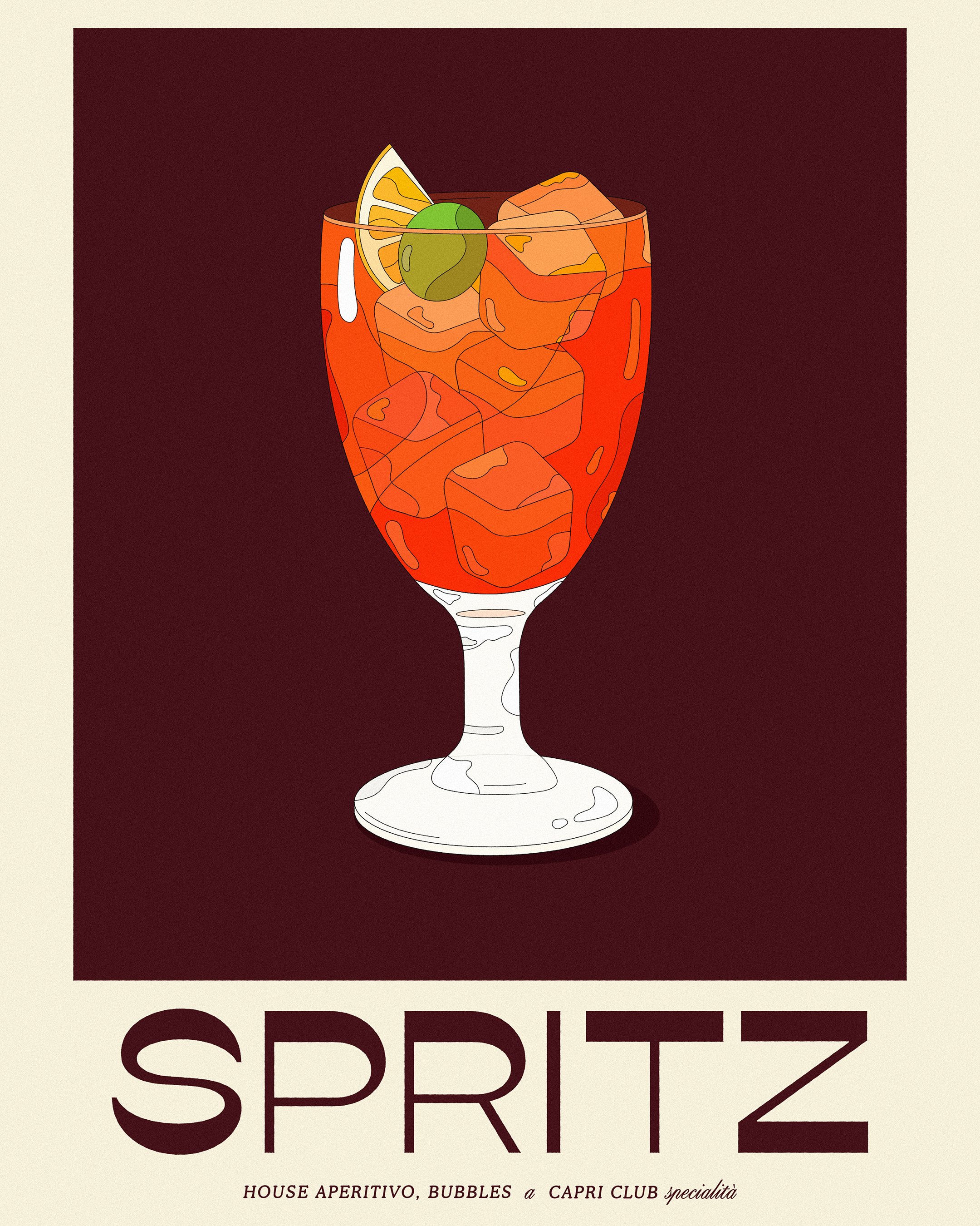 Capri Club Spritz cocktail illustration print — Italian aperitivo bar hospitality branding Los Angeles
