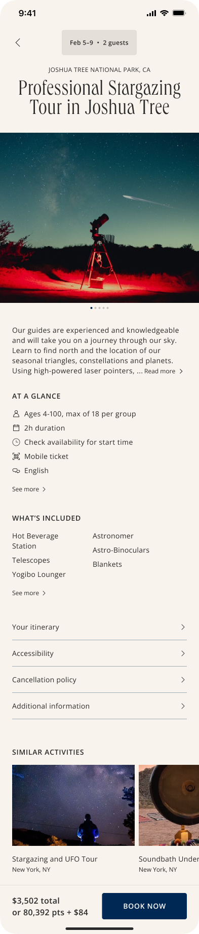 Activity detail page