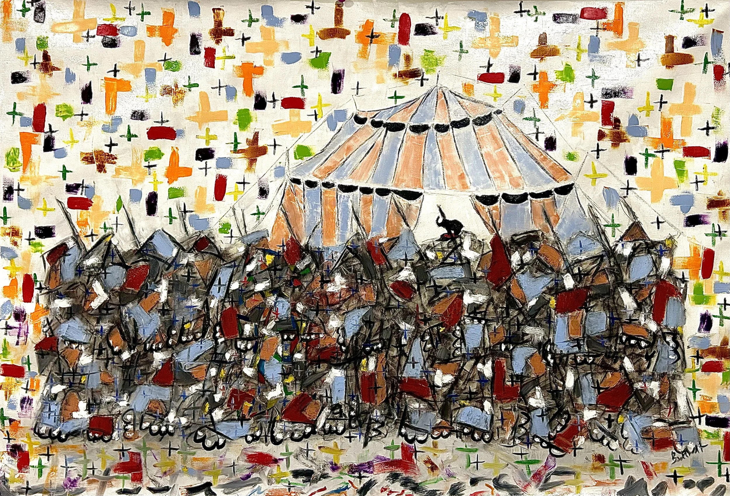 El Circo Politico | Oil | Linen | 56 x 38.5 inch. (142 x 98) cm | 2026 | Non Stretched  | Certificate | Signed | SM | Los Olvidados Collection  Available 