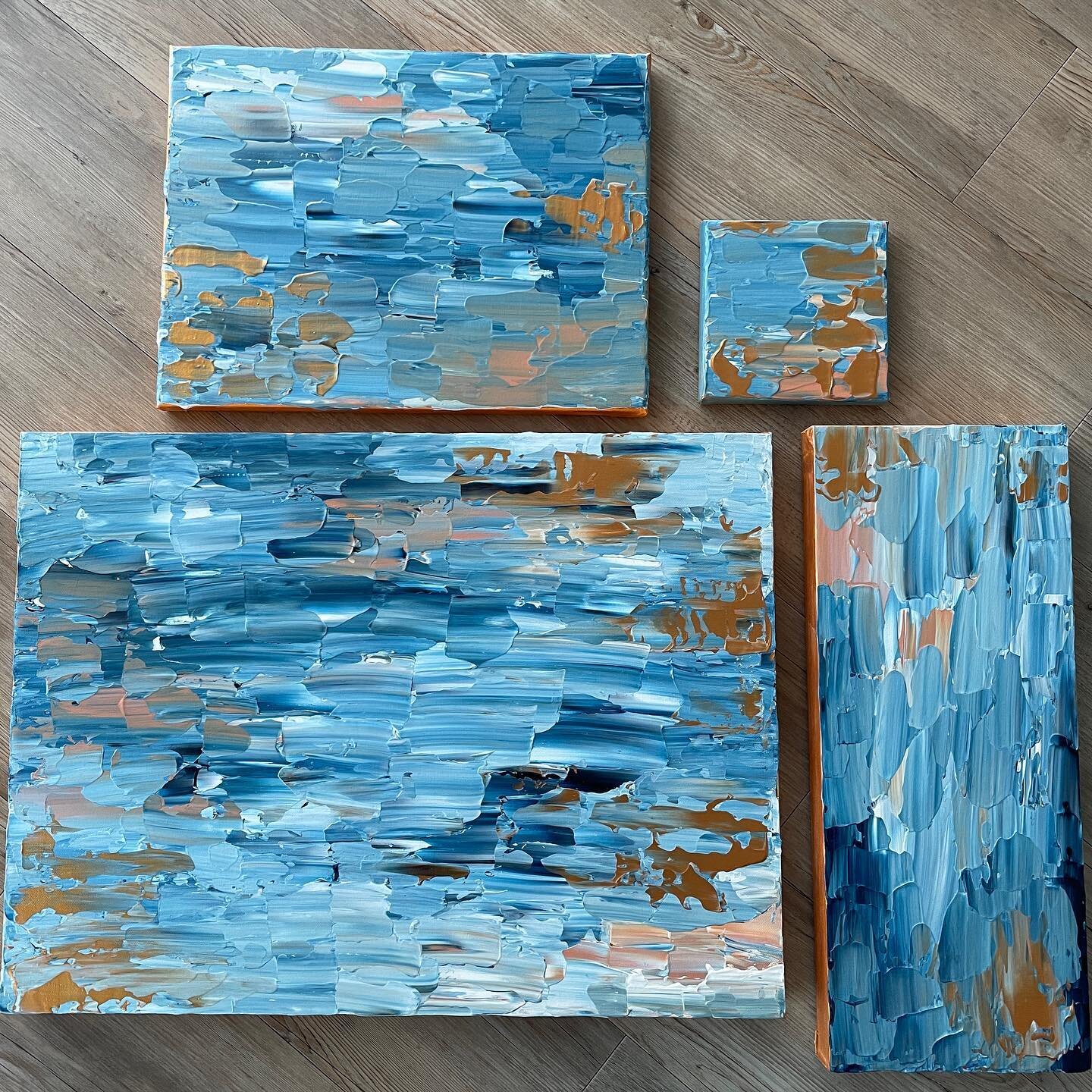 Here are some of the new additions to the website, available now! 💙 

💙 All of the paints and canvases I use are @winsorandnewton for the best quality! 
💙 I wrap the canvases is my very own Ginger Chicken Design tissue paper from @noissueco for th