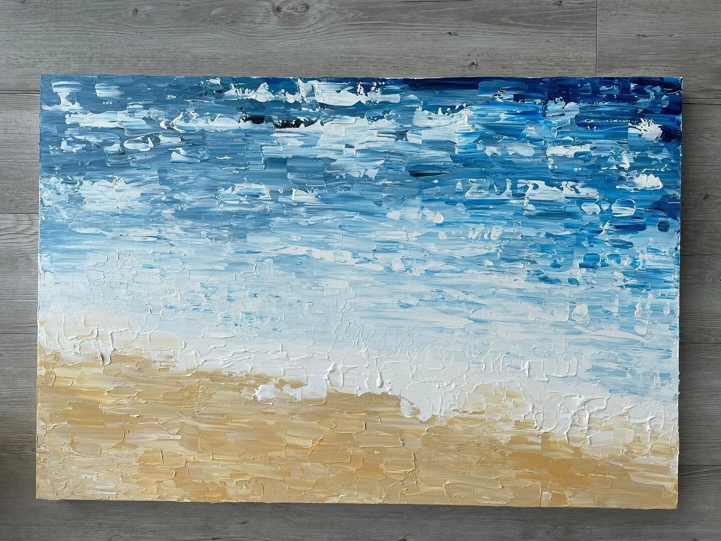 Have a look at what&rsquo;s in my studio at the moment!

I painted this piece outside on a beautiful sunny day two weeks ago! I tried to capture sunshine and warmth within the painting, the joy of a summer&rsquo;s beach day!

This canvas has just bee