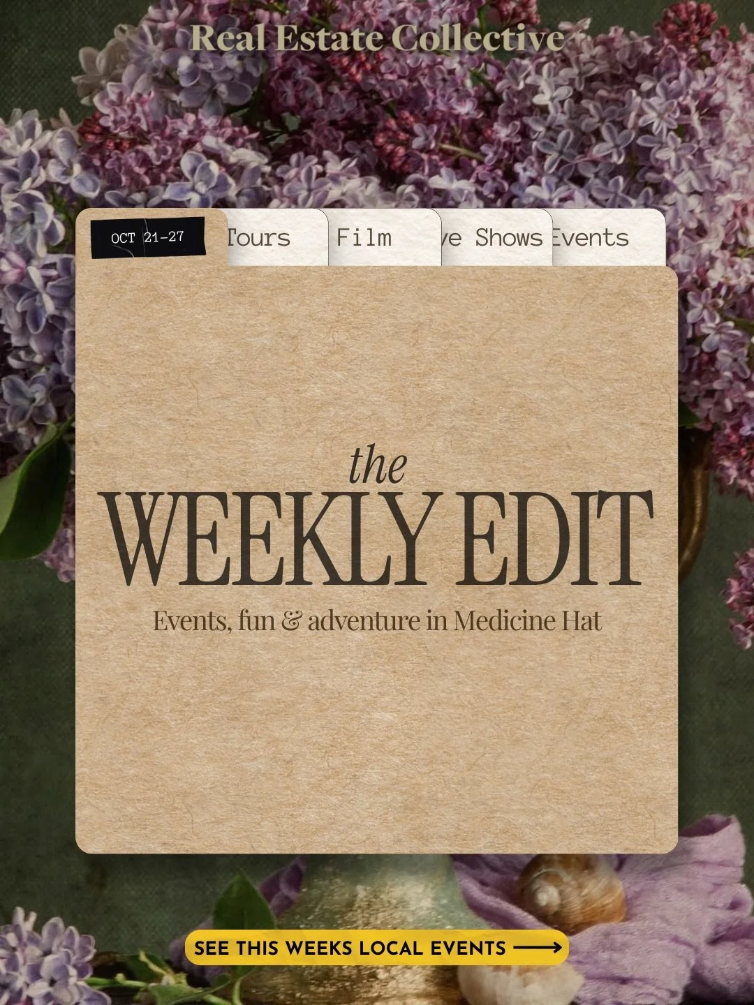 Your plans for the week start here! 📅

The Weekly Edit is back with events happening around Medicine Hat from October 21&ndash;27. From community happenings to activities worth checking out, there&rsquo;s always something new to add to your week!

T