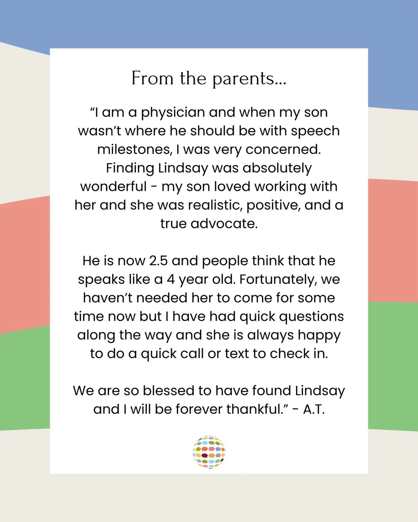 Finishing speech therapy is a huge milestone &mdash; and while sessions may end, our connection doesn&rsquo;t have to. This is what it is all about: supporting a child and their family over time, even long after therapy wraps up.

Sometimes families 