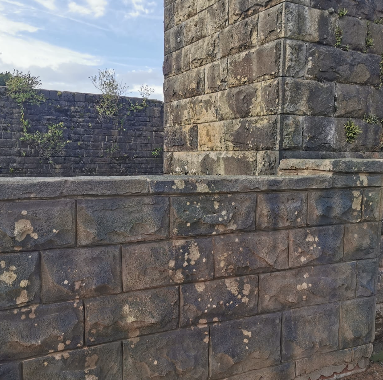 flood defense walls with artificial rock in Preston