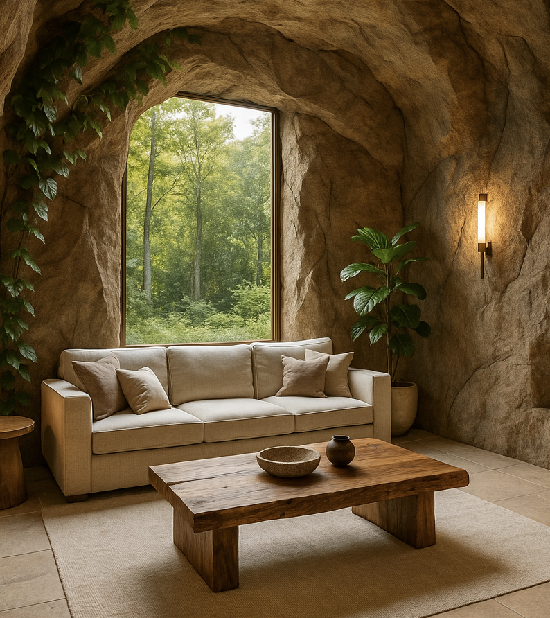artificial rock walls in a living room