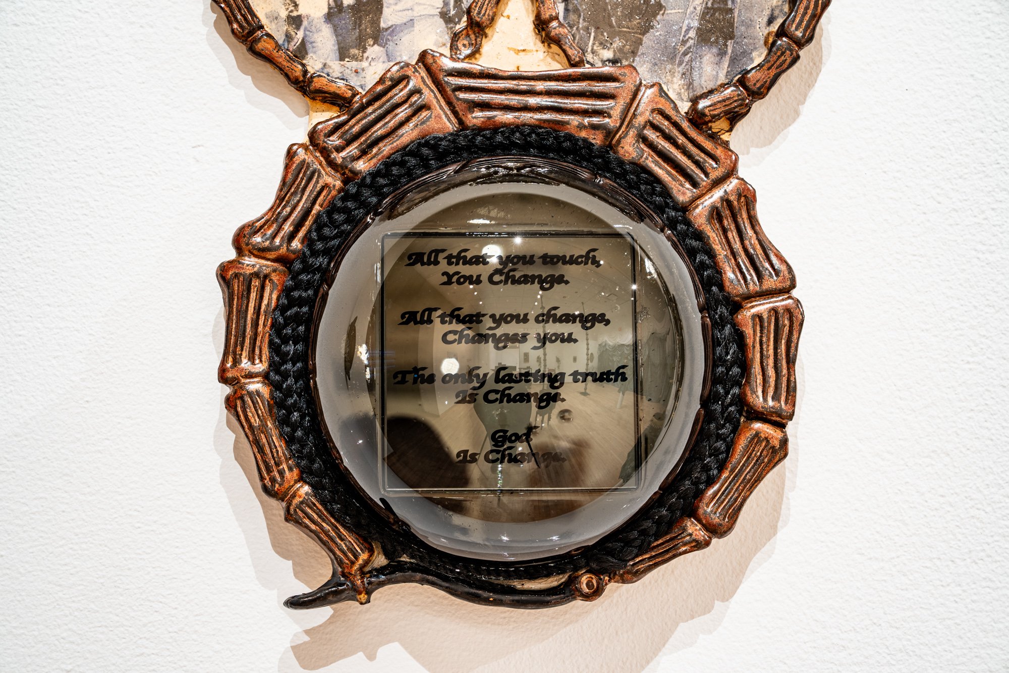"Translation:IWAMFW" (detail)
CeramicGlassMirror
7.5inx18in
Photo Credit: Dilmar Gamero
