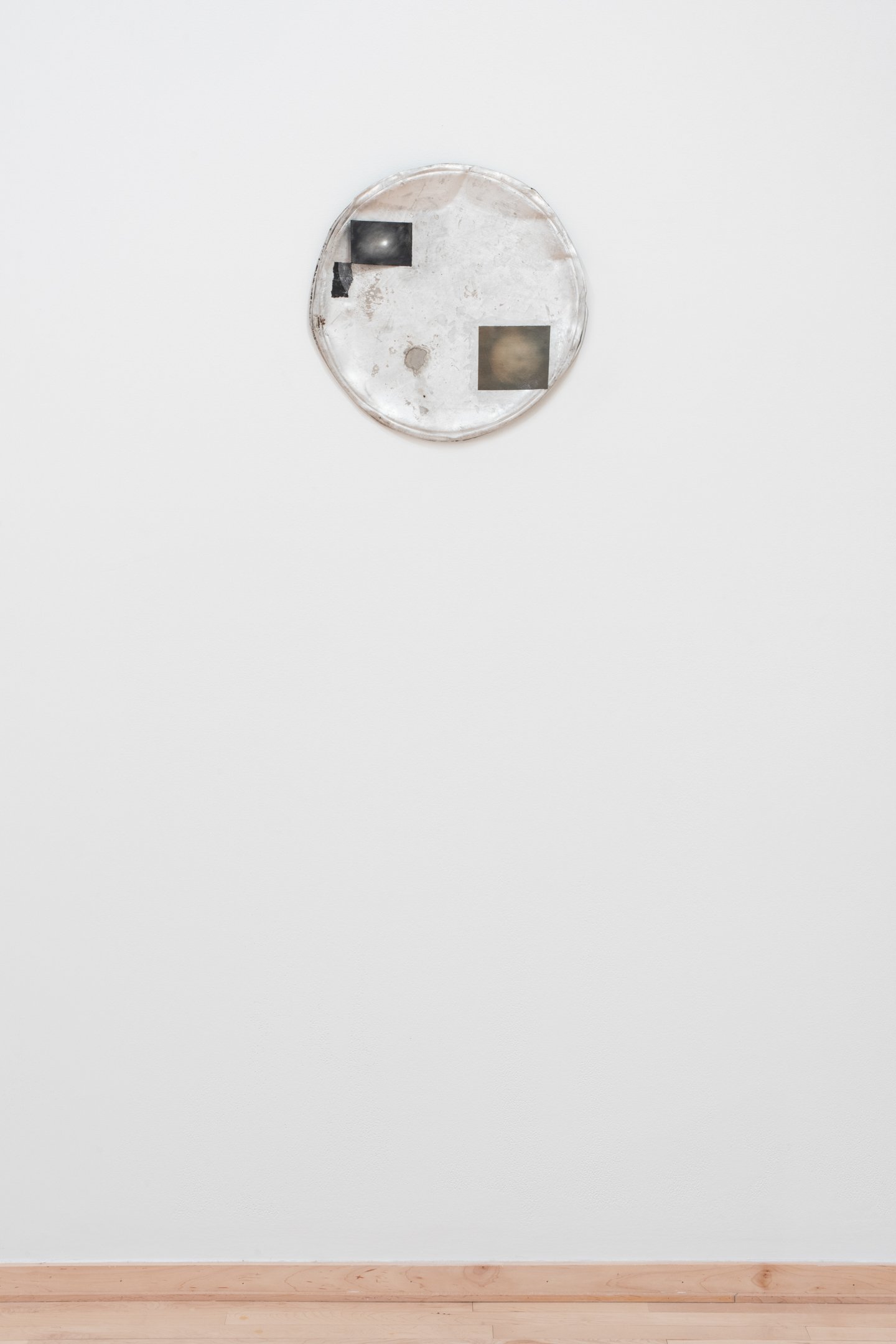 "Re: The message you hid in the moon" Found Aluminum Lid (Norris and American), Ink on paper, Inkjet Print, and Polyurethane, 19.5” Diameter, Photo Credit: Neighboring States