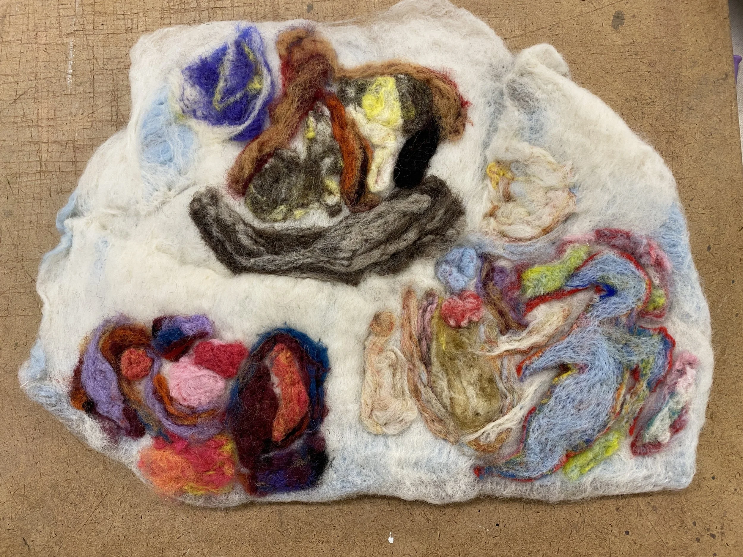 "Symbolic Self-Portrait" 2025, Wet and Needle Felt, 6” x 9"