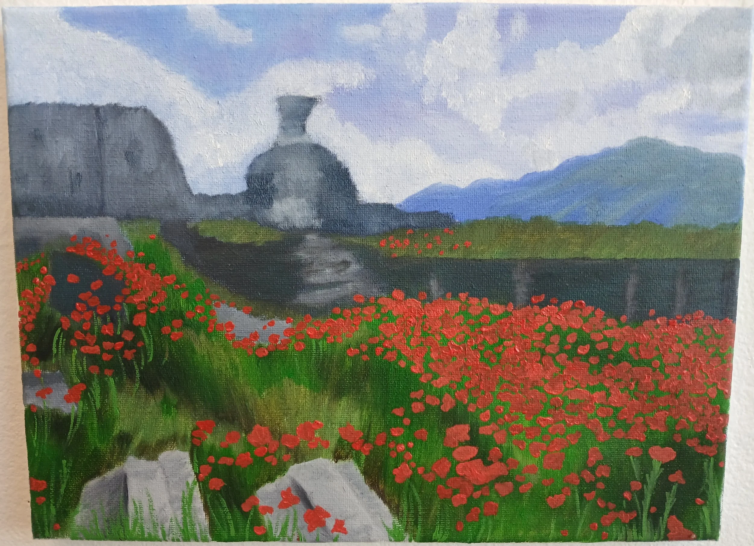 "Pompeii Poppies" 2025, oil paint on canvas, 8”x10”