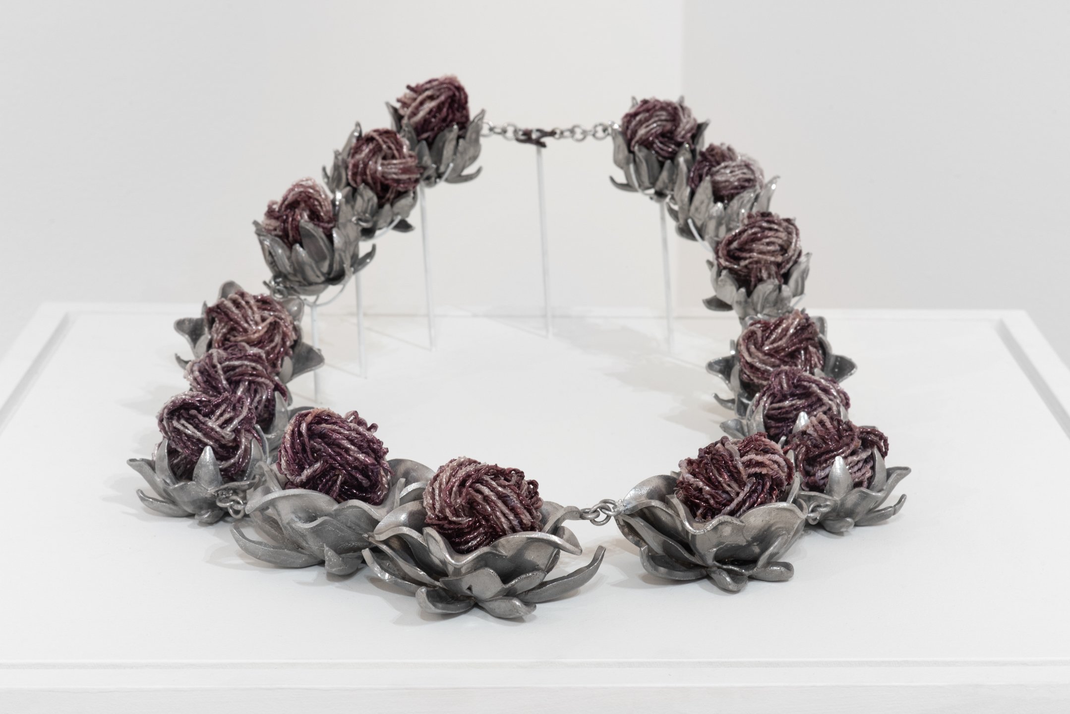 "Unnatural Bloom," Necklace, Recycled plastic forks, Bronze, CZ, Casting, Stone setting, Plastic fabrication, 14" X 16" X 4" Photo Credit: Neighboring States