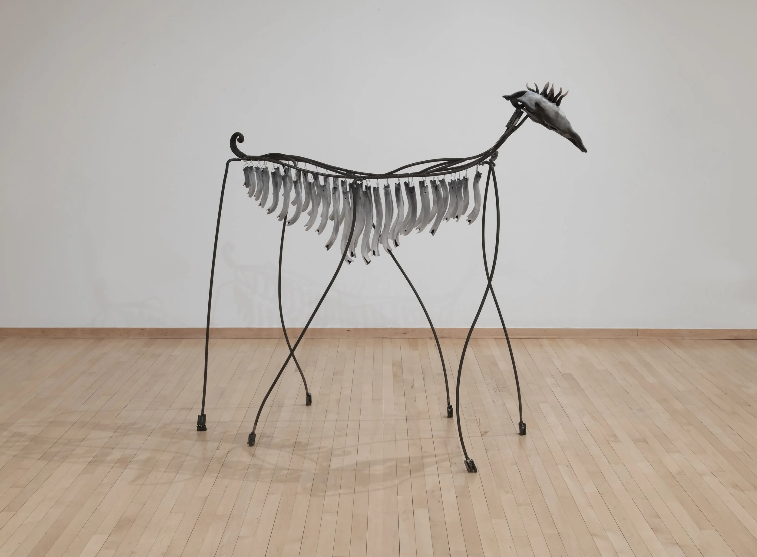 “Chimes Horse”, Ceramic, underglaze, steel, wool,
63” x 65” x 18" Photo Credit: John Carlano