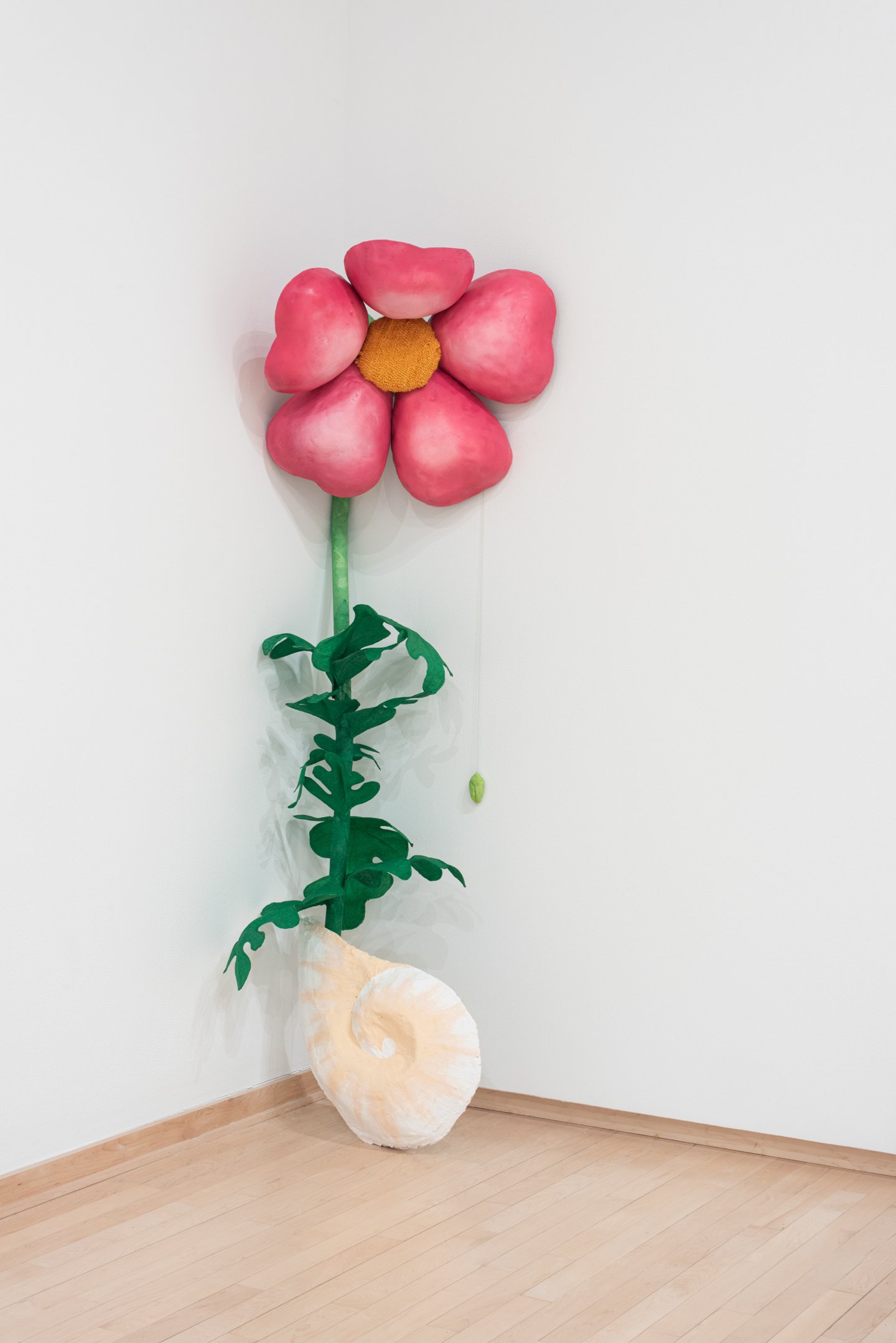 "Fingertip Chrysalis" 2025, Paper, wire, plaster, recycled PVC, wool, concrete, 23" x 14" x 63", Photo Credit: Neighboring States