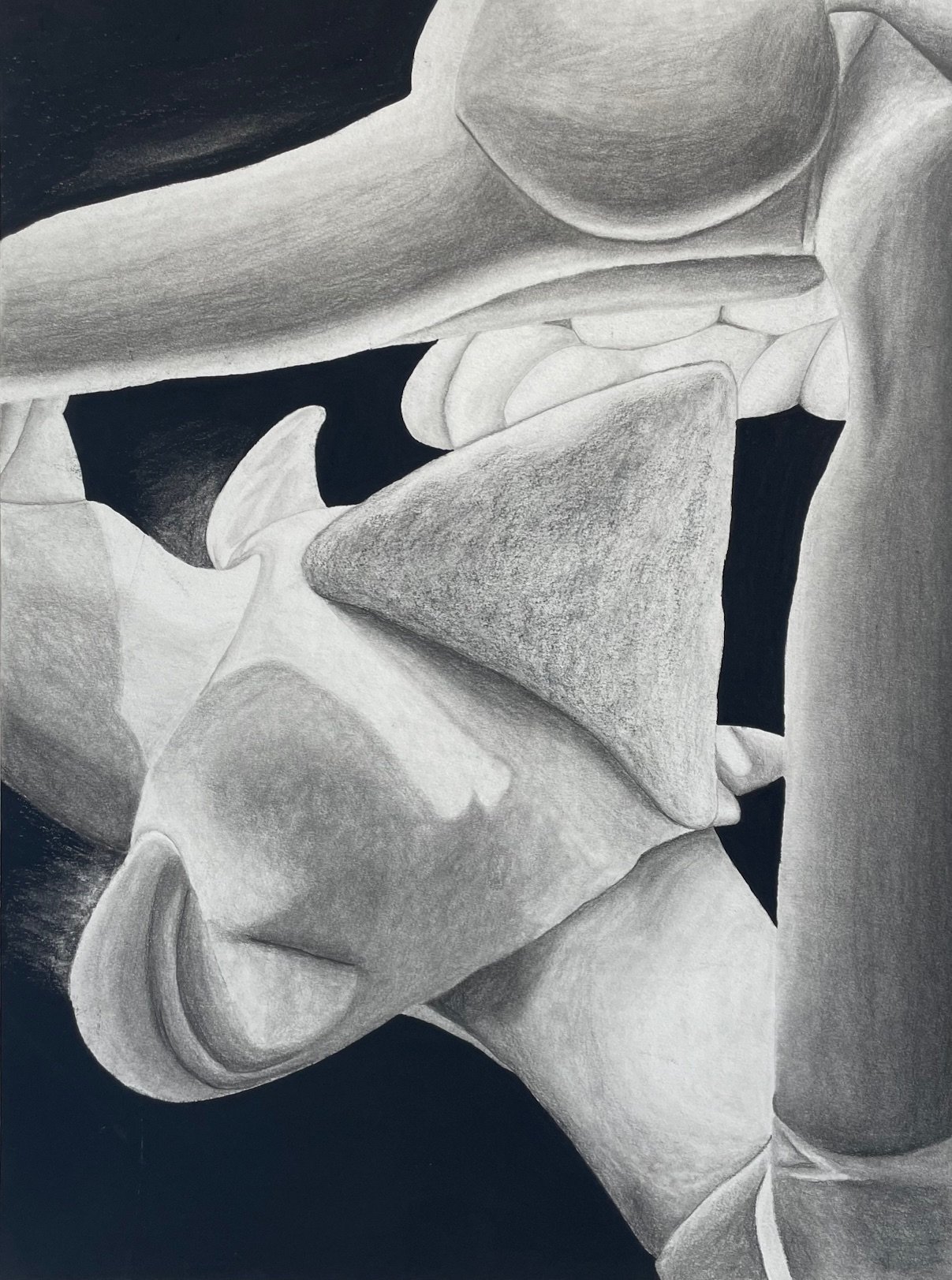 Three to Two, 2024, Graphite and charcoal drawing, 18x24 inch