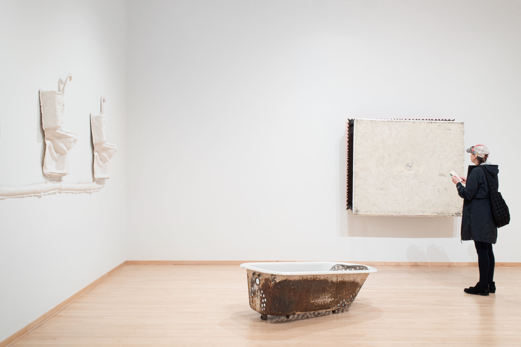 Installation view, "In and out/Relief or Schematic of Connection" 2025, "Sunk" 2024, "Mattress Painting" #1 2025