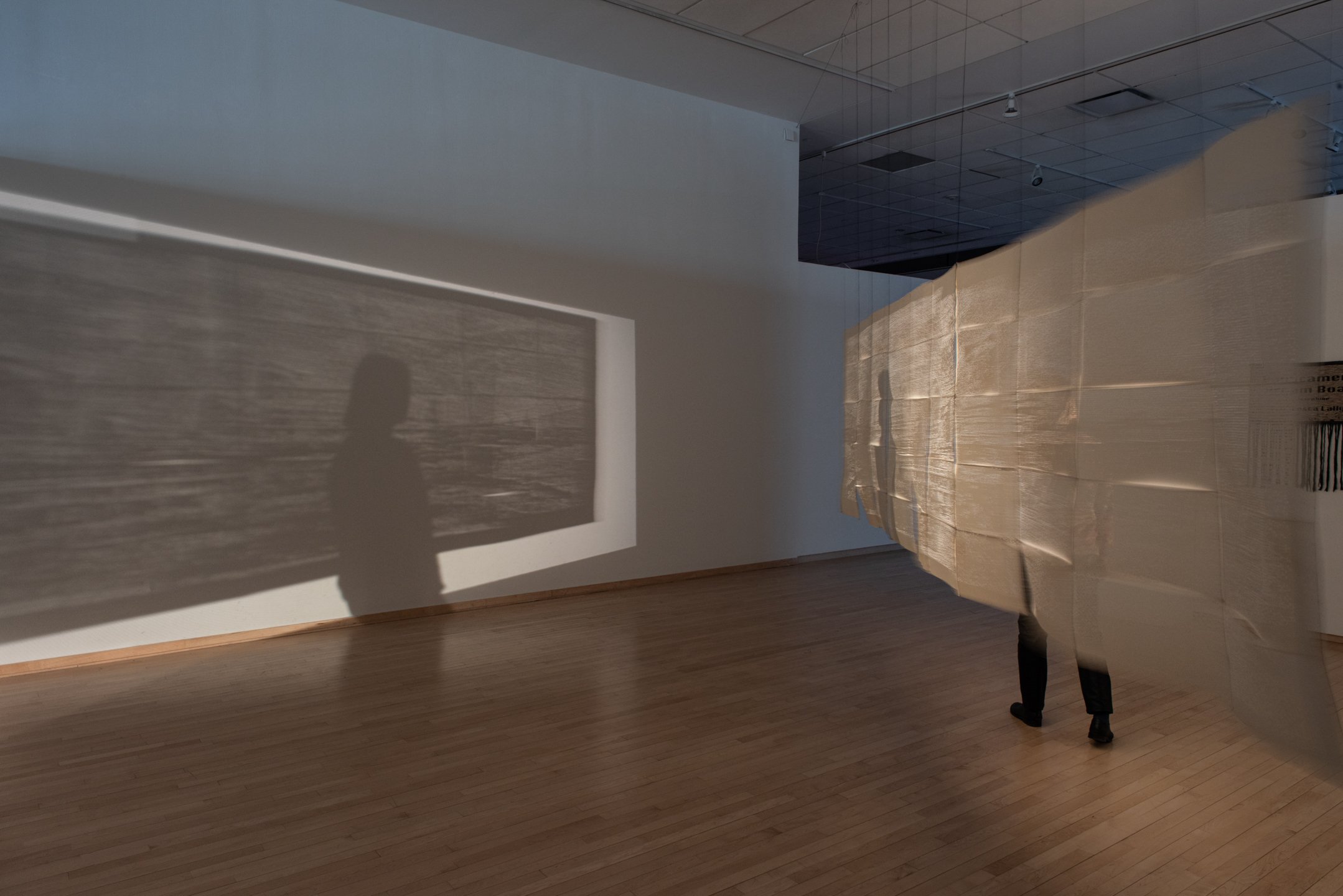 "Babycamera Dream Boat,"
2025,
Perforated cotton paper, waxed linen thread, overhead projectors.
4’ x 15’
Photo Credit: Neighboring States