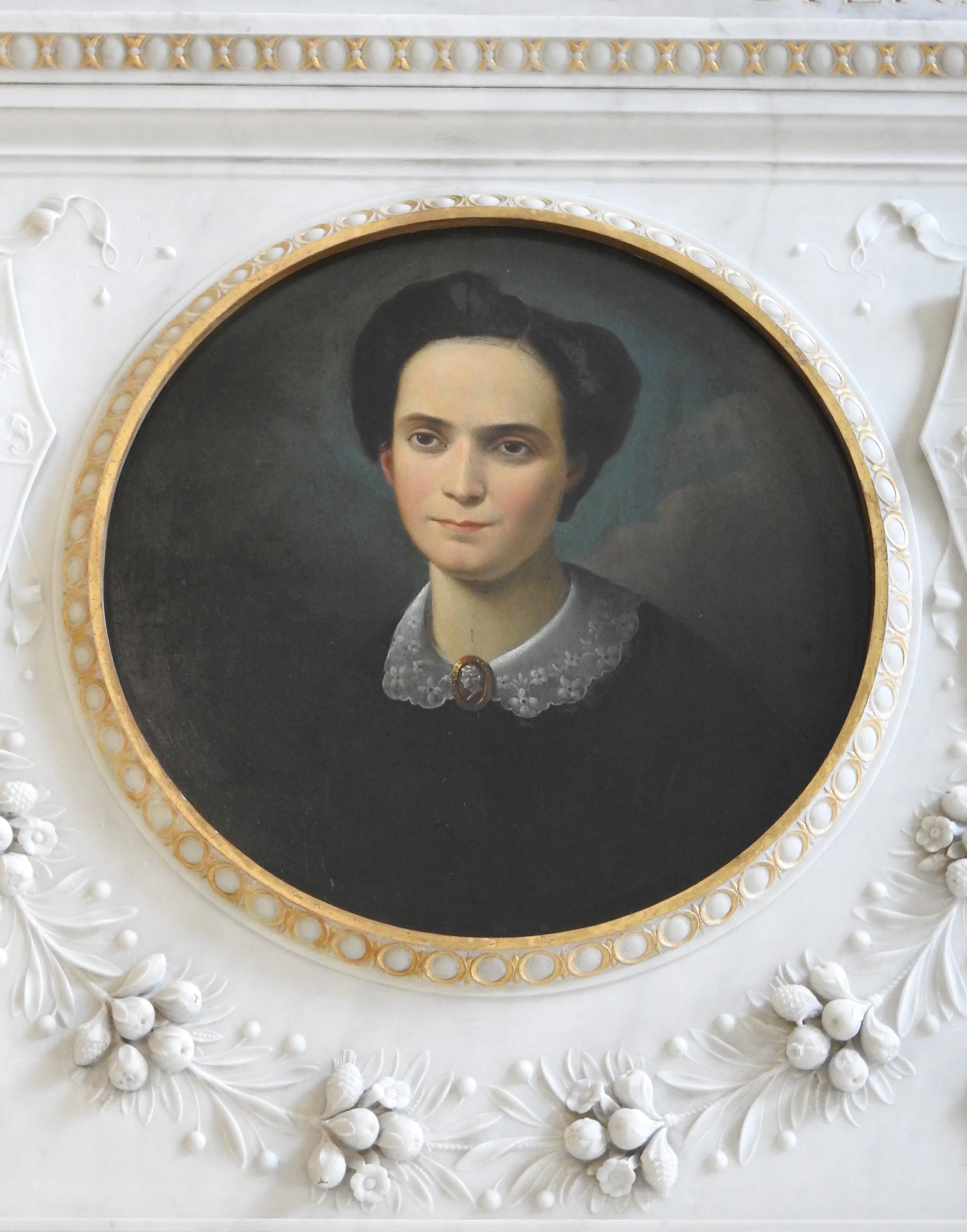 "Portrait of Caterina Poggioli," Anonymous. Ca. 1861, Oil on stone, 16” diam. San Francesco di Assisi a Ripa Grande, Rome (Photograph by Bradley J. Cavallo)