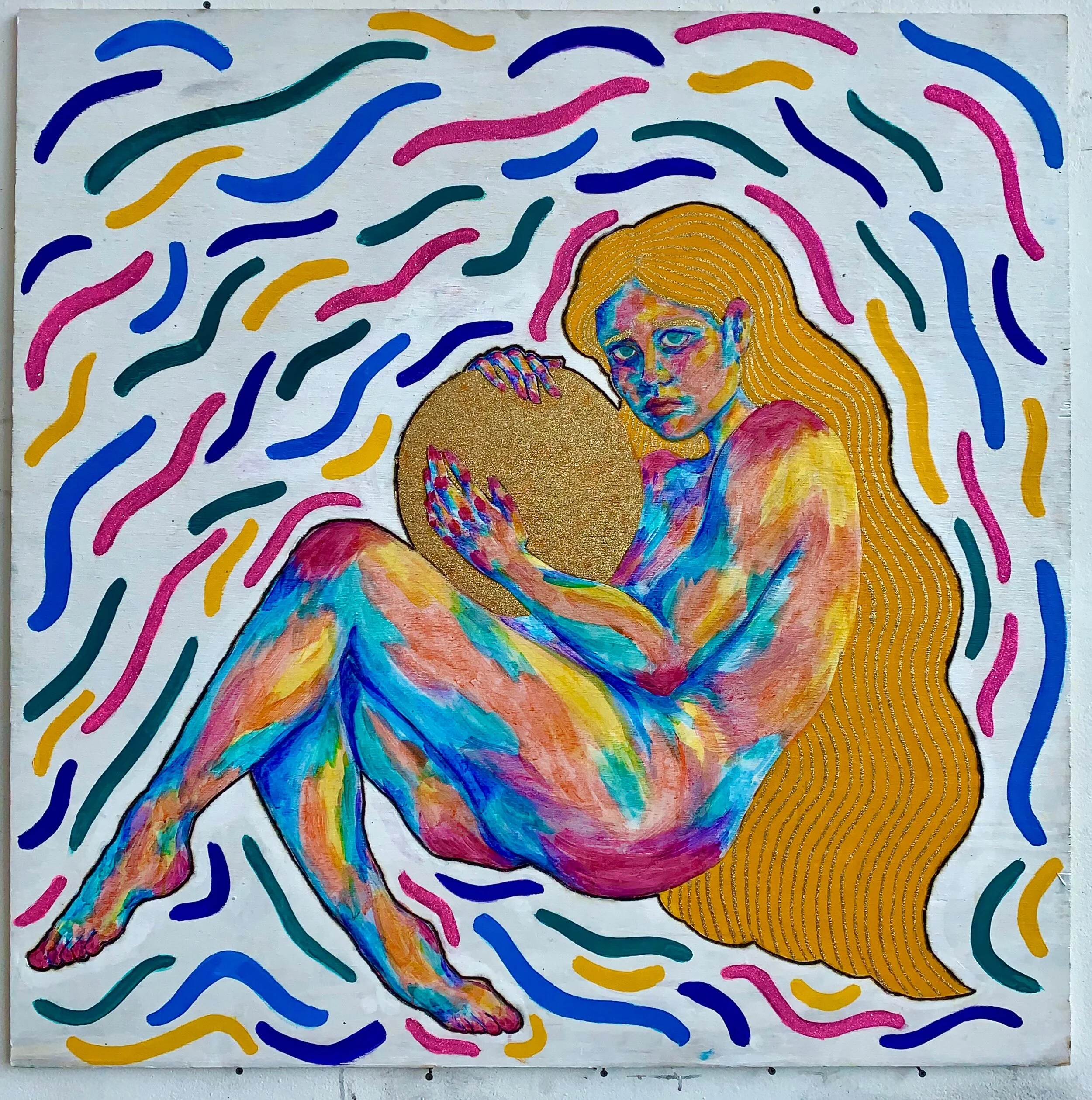 Ideal Self Portrait, Acrylic and glitter on wooden panel, 60" x 60,” 2019.