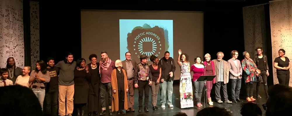 Yolanda Wisher hosts the U.S. Department of Arts and Culture's Poetic Address to the Nation at the Painted Bride Arts Center in Philadelphia, 2016, photo from YolandaWisher.com
