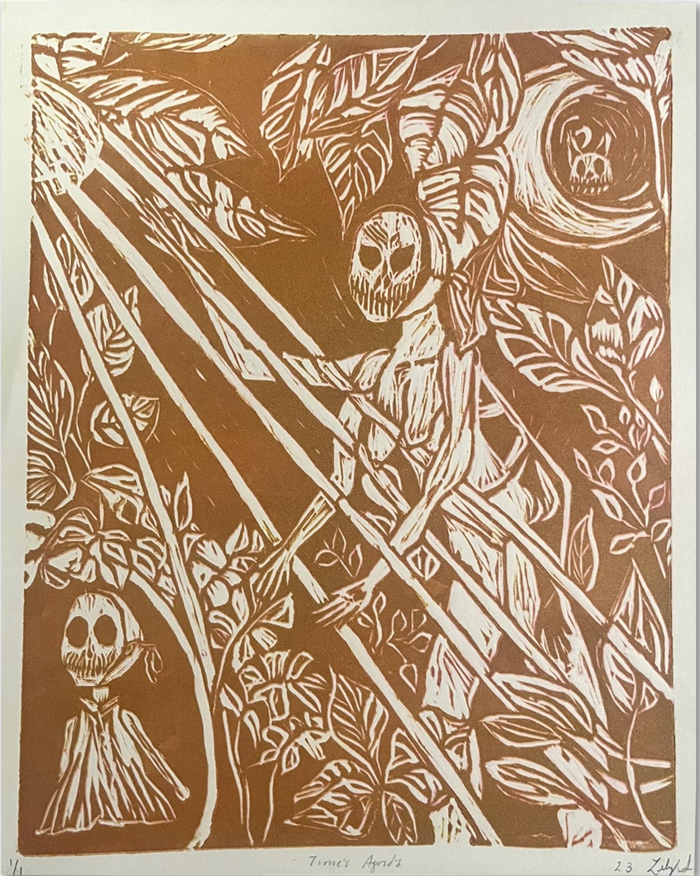 Time’s Agenda, 2023, Relief Print, Ink on BFK Rives, 9” x 11”