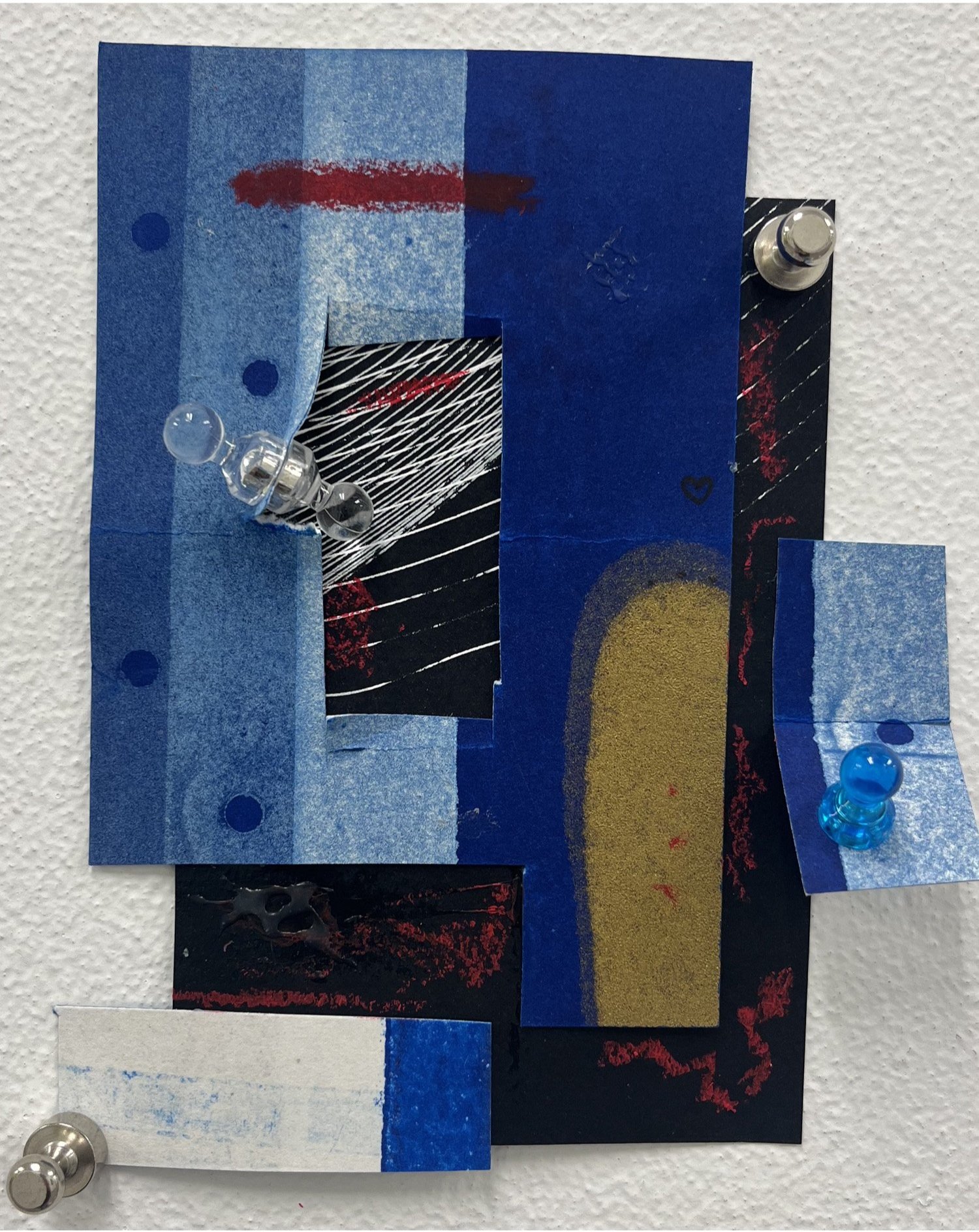 Visual Note 1: “We are extensions of each other”, 2024, recycled paper, oil pastel, magnets, 4” x 6”