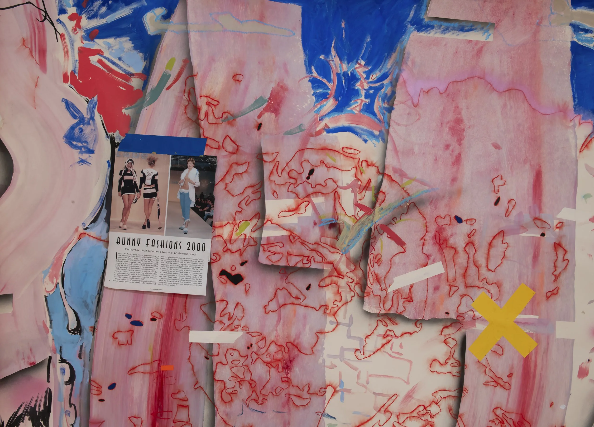 "atlas as a girl" (detail)
2026 
batter, pink slime, oil, acrylic, ink and grommets on paper, Photo Credit: John Carlano