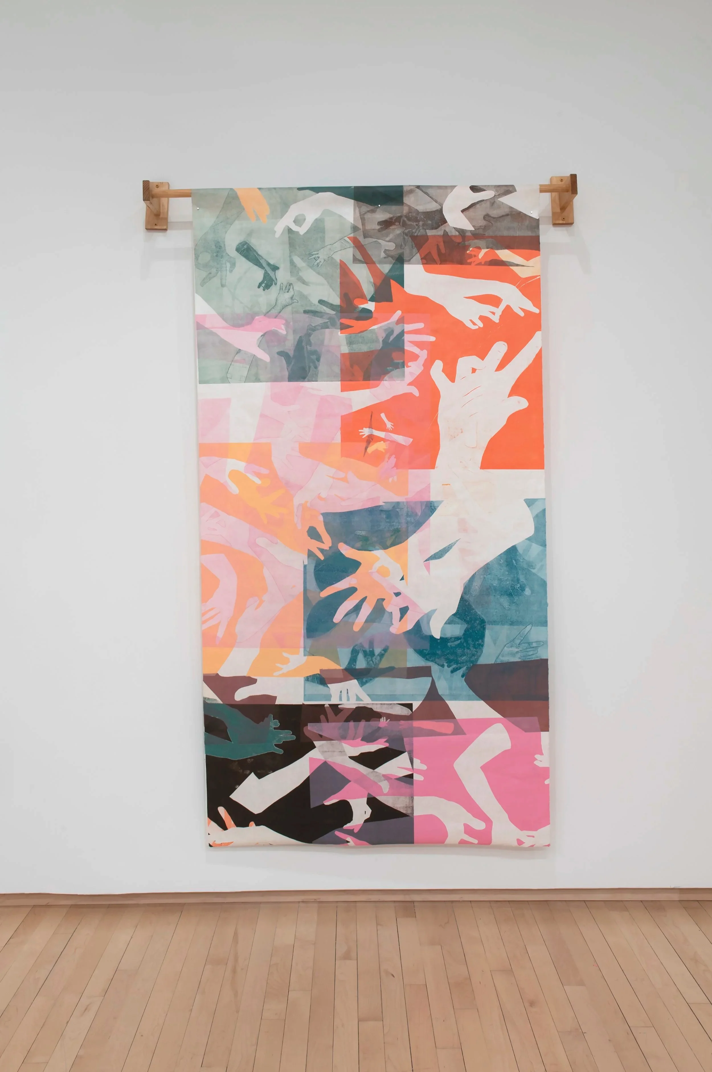 "Working Hands,"  

Mono print on Mulberry Paper, Wood 

80” x 40” x 6” 

Photo credit: John Carlano 