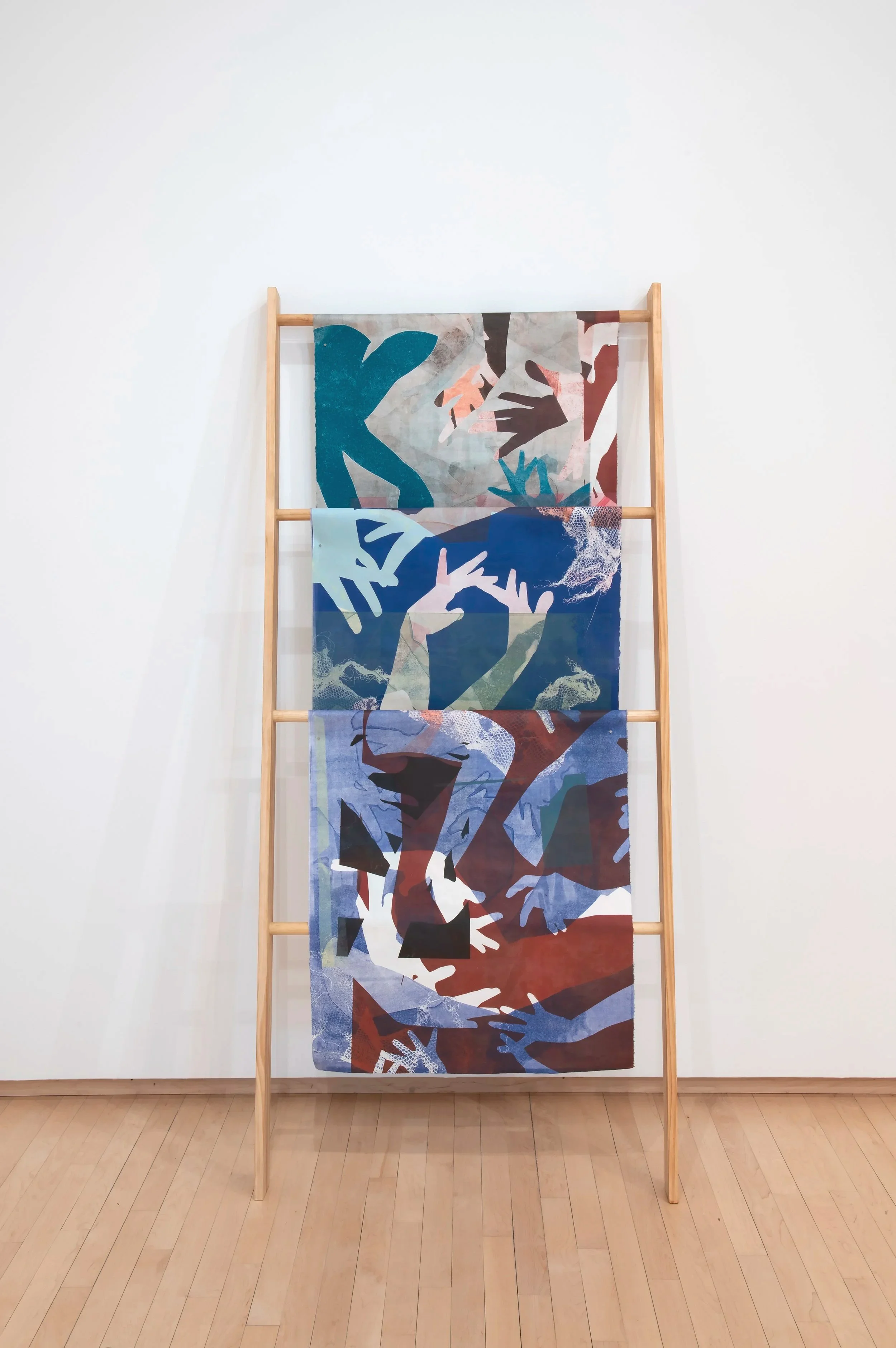 "Working Hands Quilt Ladder," 
Mood print on Mulberry Paper, Wood

72” x 30” x 10” 

Photo credit: John Carlano 