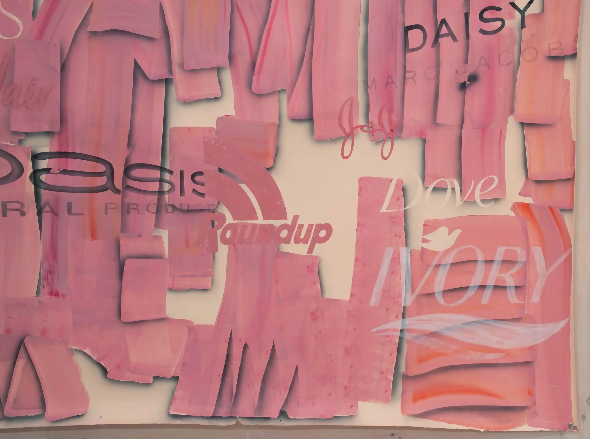 "Pharmaconcealer" (detail)
2026
batter, pink slime, ink and grommets on 
paper, Photo Credit: John Carlano