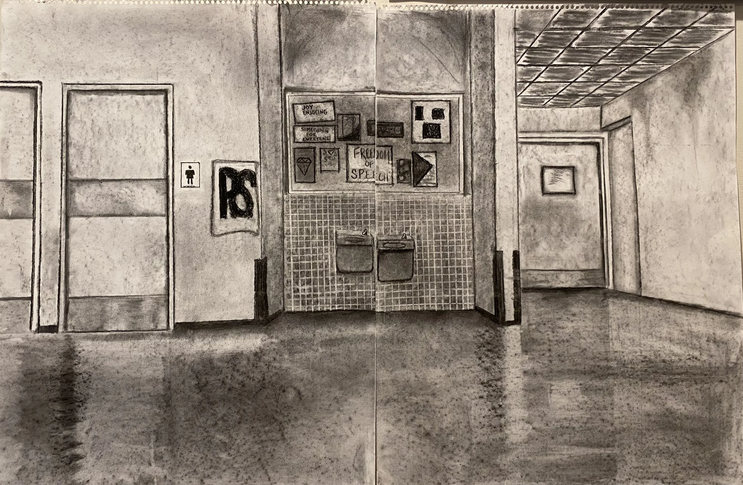 “Perspective Drawing," 2019, Charcoal, 48” by 36”