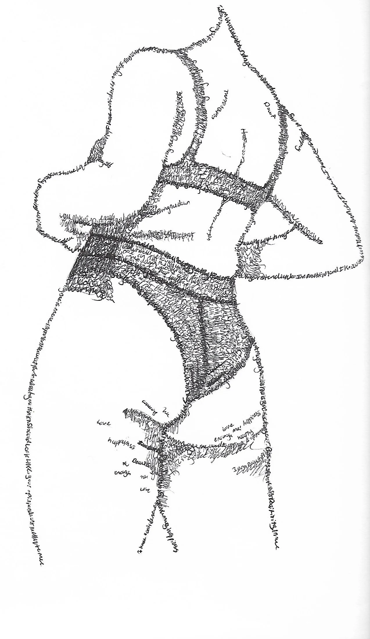 "Words of affirmation" 2021, Pen on paper, 8.5” x 14”